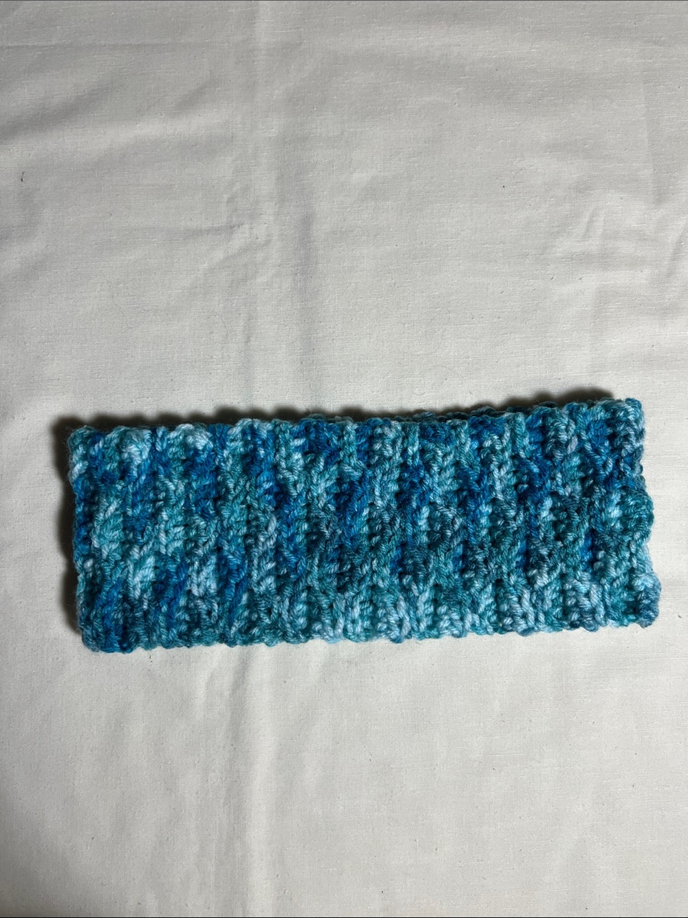 Hand Crafted Variegated Blue Textured Crochet Headband/Earwarmer